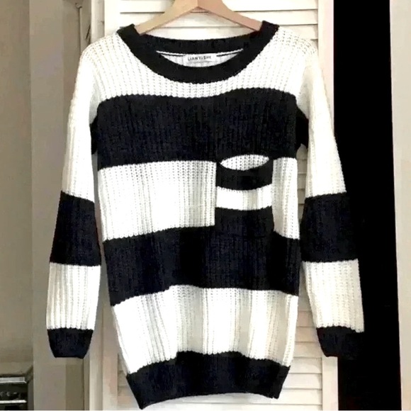 Striped Black and White Women's Sweater - Picture 5 of 5